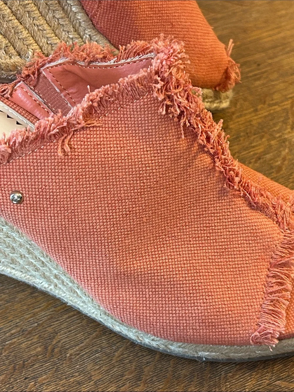 CIRCUS BY SAM EDELMAN Baker Wedge fringe Orange denim Sandals size 8.5